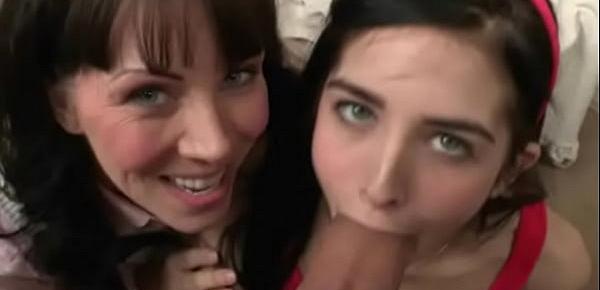  Big boobs milf Rayveness and teen girl Zoe Kush share on cock